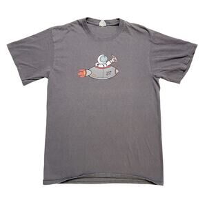 Y2K Wormholer Btw Astronaut Space Ship Graphic T-Shirt Gray Short Sleeve Men's M